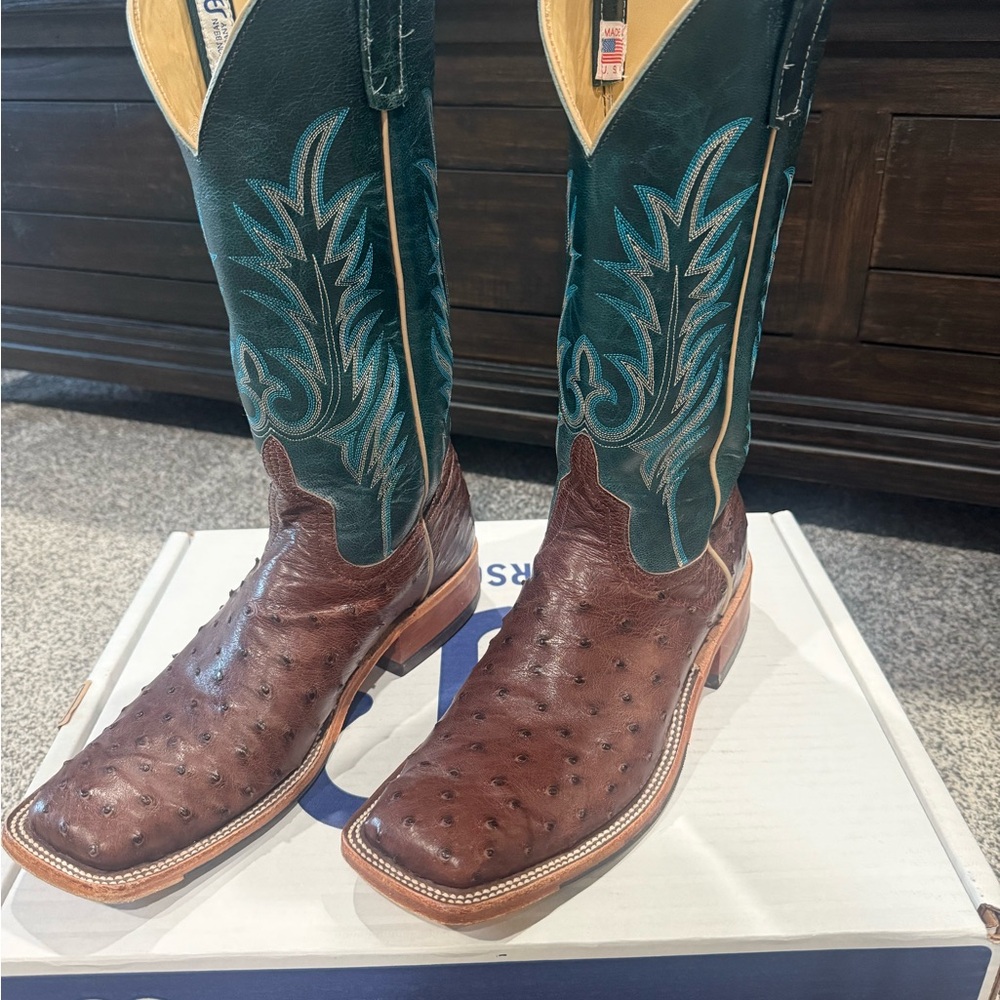Anderson Bean Brown Ostrich  Western Boots 10 B. Beautiful